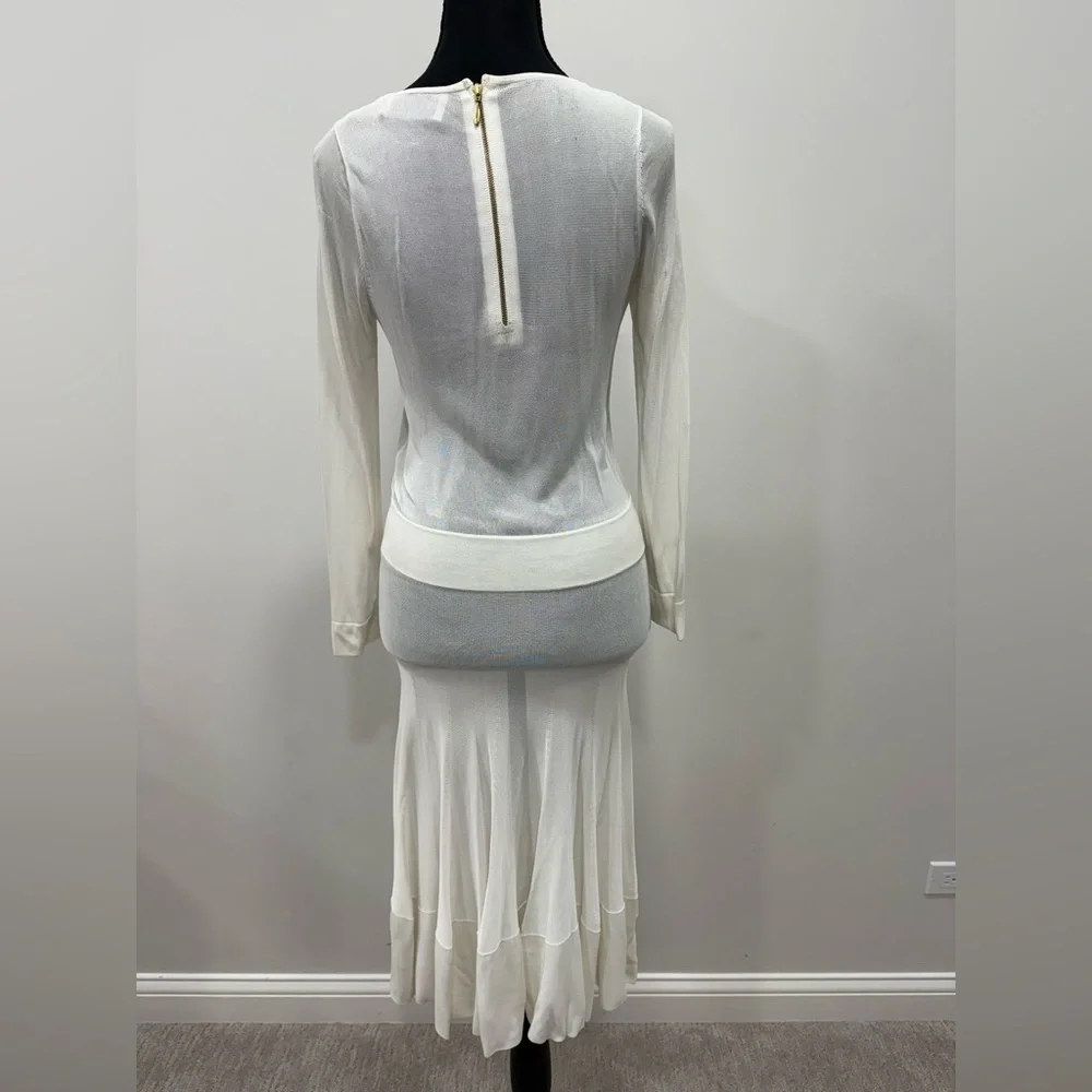 ALC Sheer White Pleated Long Sleeve Maxi Dress - Picture 3 of 6